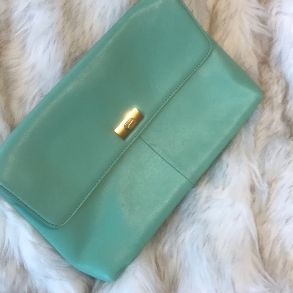 Leather JCrew clutch, mint green